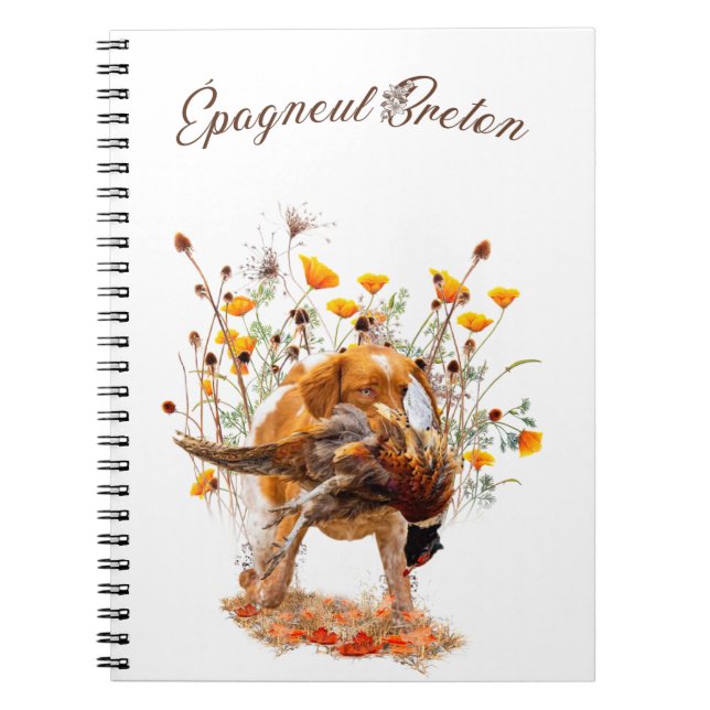 Brittany Spaniel, Hunting Pheasant Coffee Mug T-Sh Notebook (Front)
