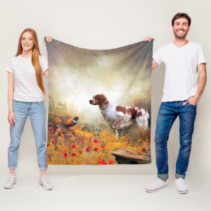 Brittany Spaniel, Hunting Pheasant    Fleece Blanket