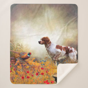 Brittany Spaniel, Hunting Pheasant     Sherpa Blanket