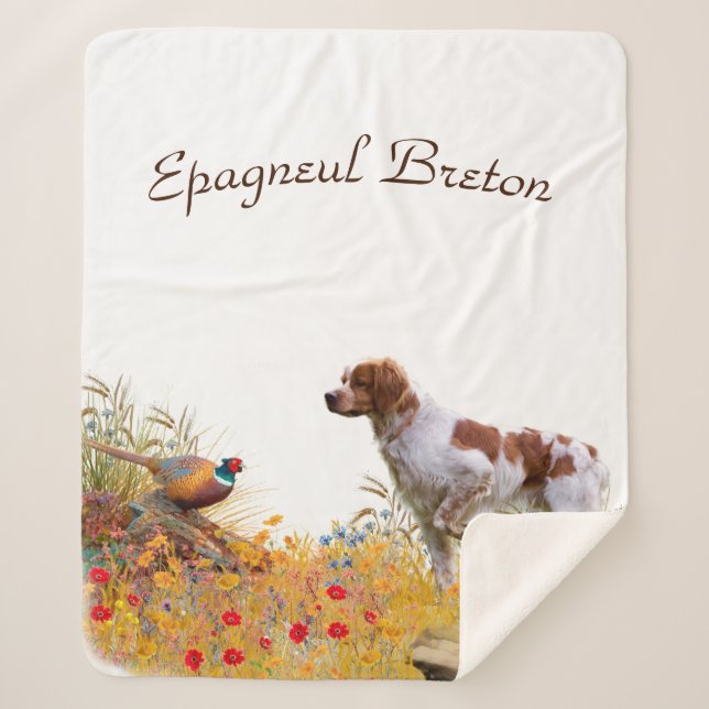 Brittany Spaniel, Hunting Pheasant  Sherpa Blanket (Front)