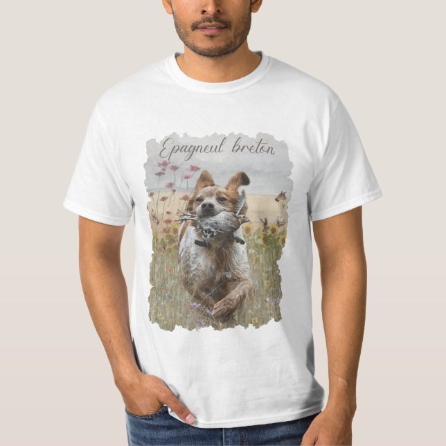 Brittany Spaniel hunting quail , Art    T-Shirt (Front)