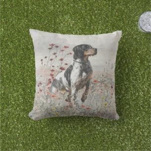Brittany Spaniel hunts in the field      Cushion