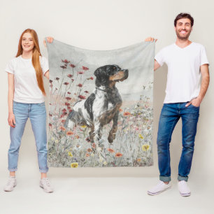 Brittany Spaniel hunts in the field     Fleece Blanket