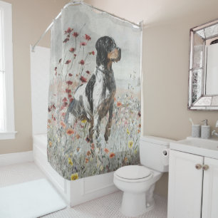 Brittany Spaniel hunts in the field Shower Curtain