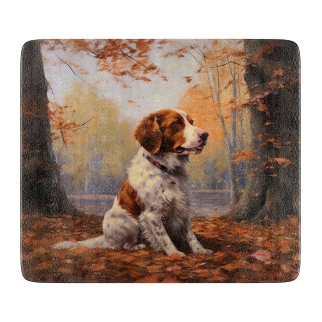 Brittany Spaniel in Autumn Leaves Fall Inspire  Cutting Board (Front)