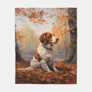 Brittany Spaniel in Autumn Leaves Fall Inspire  Fleece Blanket