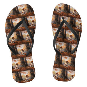 Brittany Spaniel in Autumn Leaves Fall Inspire  Jandals