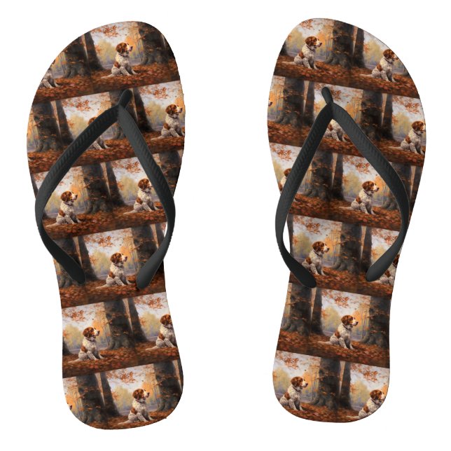 Brittany Spaniel in Autumn Leaves Fall Inspire  Jandals (Footbed)