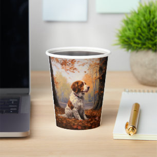 Brittany Spaniel in Autumn Leaves Fall Inspire Paper Cups