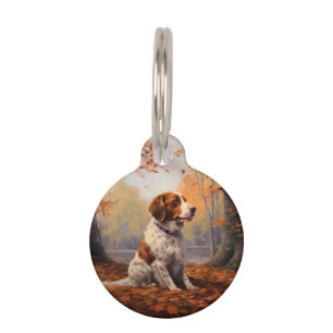 Brittany Spaniel in Autumn Leaves Fall Inspire Pet Tag