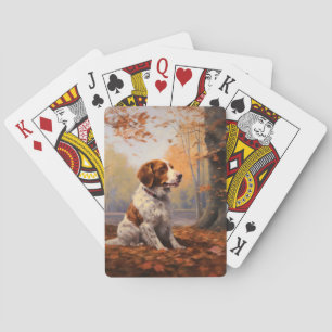 Brittany Spaniel in Autumn Leaves Fall Inspire Playing Cards