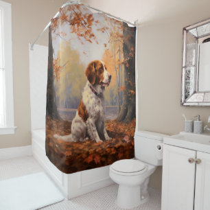 Brittany Spaniel in Autumn Leaves Fall Inspire  Shower Curtain