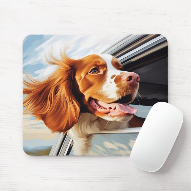 Brittany spaniel in Car Window Mouse Pad (With Mouse)