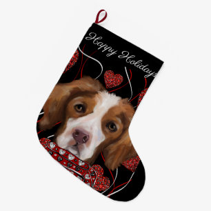 Brittany Spaniel Large Christmas Stocking