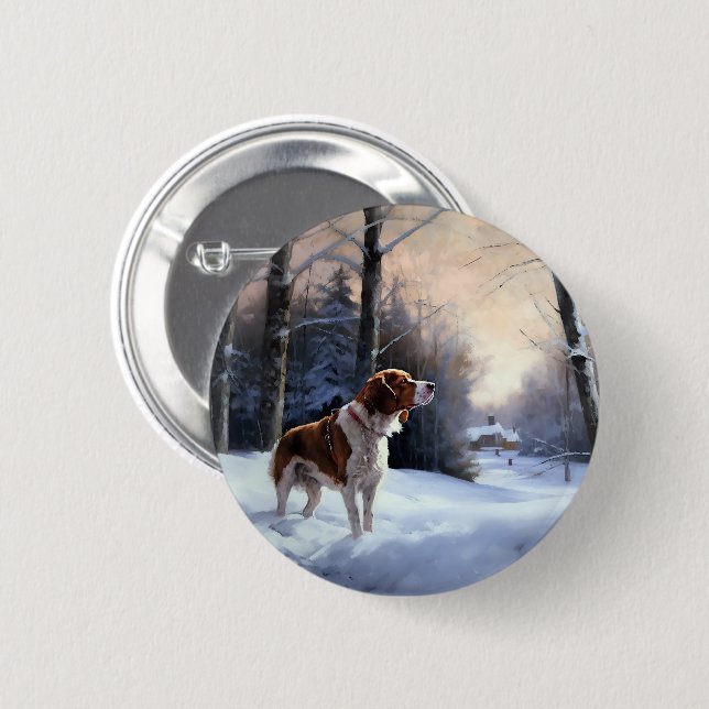 Brittany Spaniel Let It Snow Christmas 6 Cm Round Badge (Front & Back)