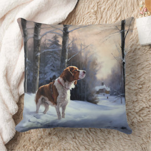 Brittany Spaniel Let It Snow Christmas Cushion