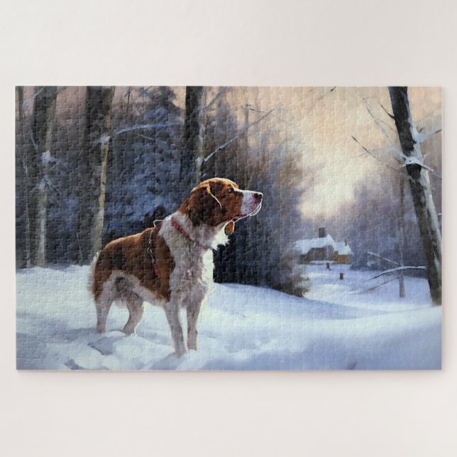 Brittany Spaniel Let It Snow Christmas Jigsaw Puzzle (Horizontal)