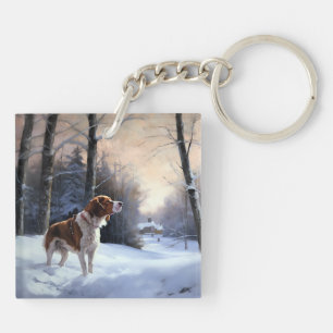 Brittany Spaniel Let It Snow Christmas Key Ring