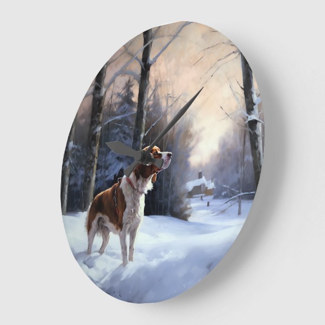 Brittany Spaniel Let It Snow Christmas Large Clock (Angle)