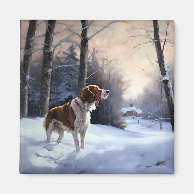 Brittany Spaniel Let It Snow Christmas Magnet (Front)