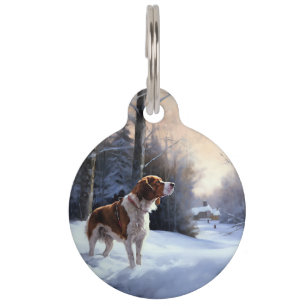 Brittany Spaniel Let It Snow Christmas Pet Tag