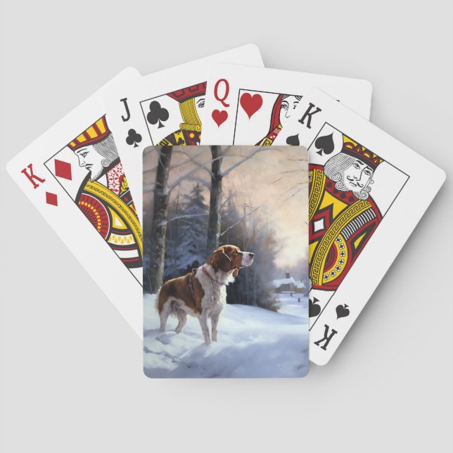 Brittany Spaniel Let It Snow Christmas Playing Cards (Back)
