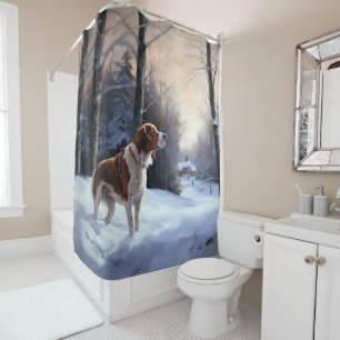 Brittany Spaniel Let It Snow Christmas Shower Curtain