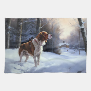 Brittany Spaniel Let It Snow Christmas Tea Towel