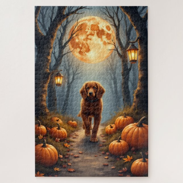 Brittany Spaniel Moonlit Forest Halloween Art Jigsaw Puzzle (Vertical)