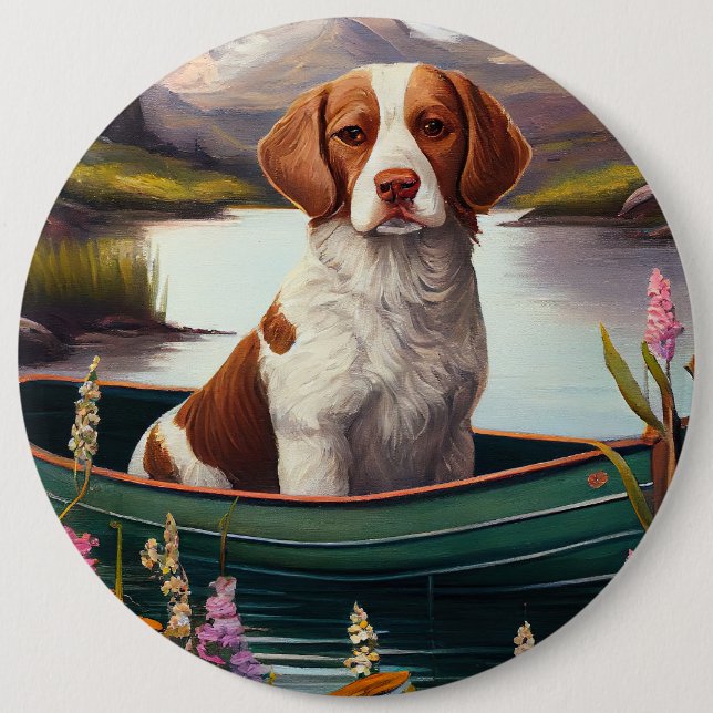 Brittany Spaniel on a Paddle: A Scenic Adventure 6 Cm Round Badge (Front)