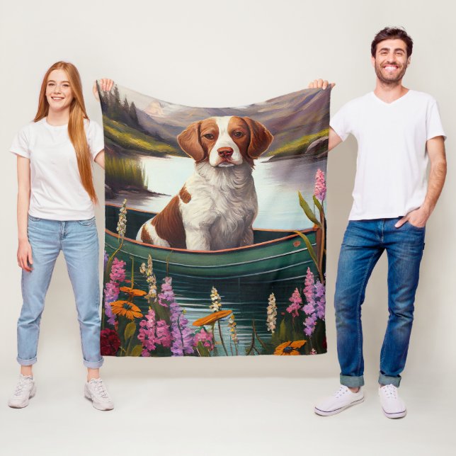 Brittany Spaniel on a Paddle: A Scenic Adventure Fleece Blanket (In Situ)