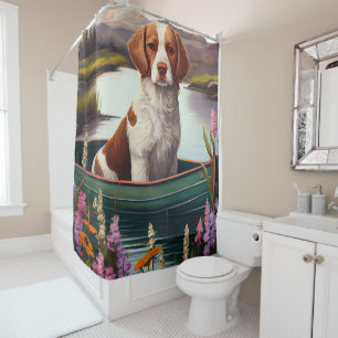 Brittany Spaniel on a Paddle: A Scenic Adventure Shower Curtain