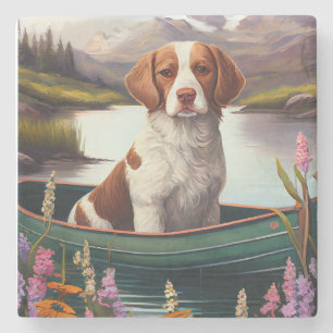 Brittany Spaniel on a Paddle: A Scenic Adventure Stone Coaster