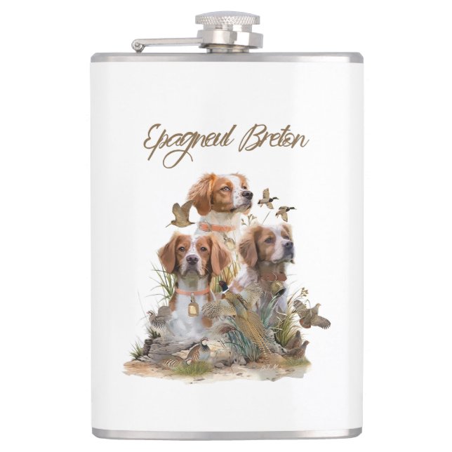 Brittany Spaniel , Passion for Birds Hip Flask (Front)