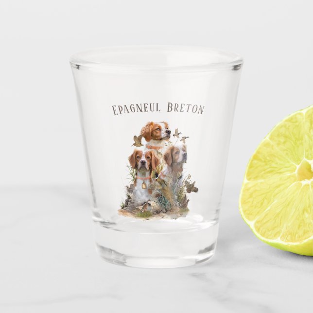 Brittany Spaniel , Passion for Birds Shot Glass (Front)