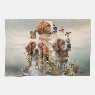 Brittany Spaniel , Passion for Birds Tea Towel