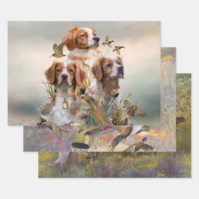 Brittany Spaniel , Passion for Birds Wrapping Paper Sheet (Set)