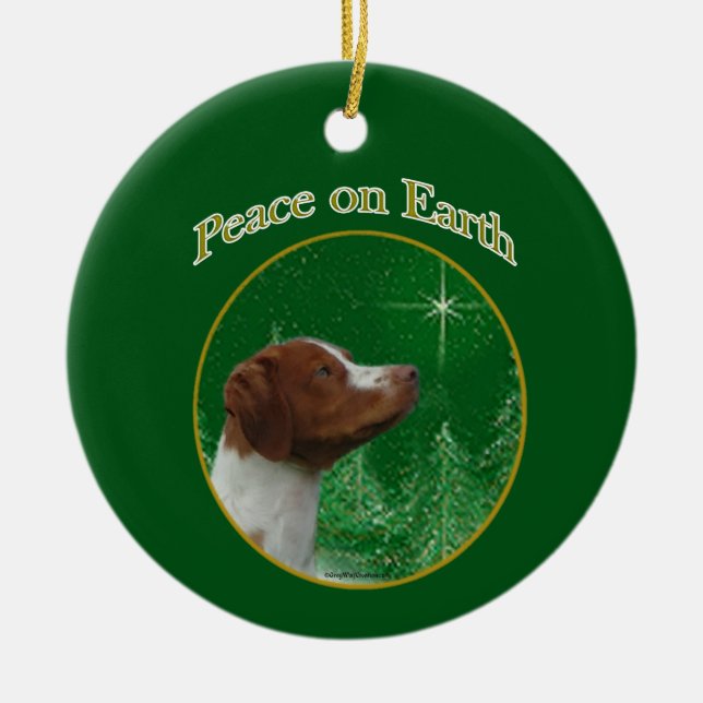Brittany Spaniel Peace Ceramic Tree Decoration (Front)