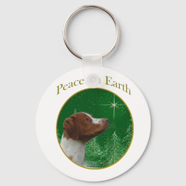 Brittany Spaniel Peace Key Ring (Front)