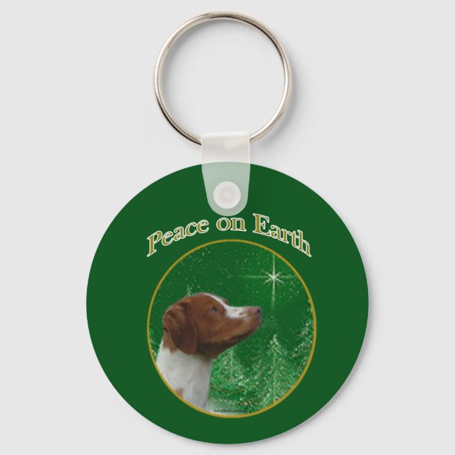 Brittany Spaniel Peace Key Ring (Front)