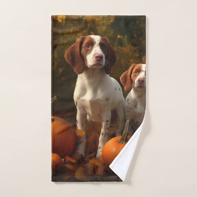 Brittany Spaniel Puppy Autumn Delight Pumpkin  Bath Towel Set (Hand Towel)