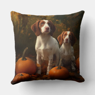 Brittany Spaniel Puppy Autumn Delight Pumpkin Cushion