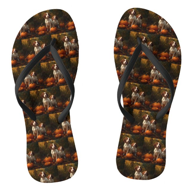 Brittany Spaniel Puppy Autumn Delight Pumpkin  Jandals (Footbed)