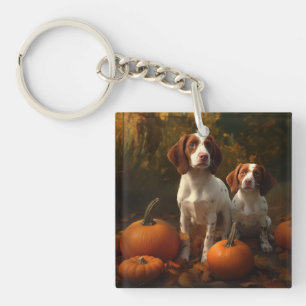 Brittany Spaniel Puppy Autumn Delight Pumpkin  Key Ring