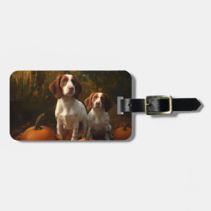Brittany Spaniel Puppy Autumn Delight Pumpkin Luggage Tag
