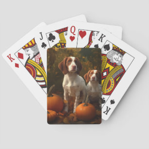 Brittany Spaniel Puppy Autumn Delight Pumpkin Playing Cards