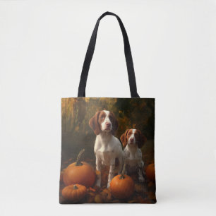 Brittany Spaniel Puppy Autumn Delight Pumpkin Tote Bag
