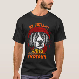 Brittany Spaniel Rides Shotgun Funny Halloween T-Shirt