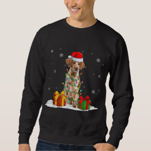 Brittany Spaniel Santa Christmas Tree Lights Xmas Sweatshirt