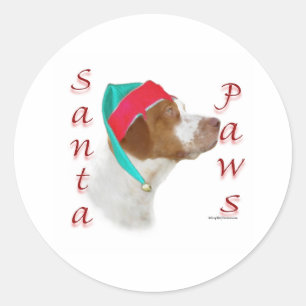 Brittany Spaniel Santa Paws Classic Round Sticker